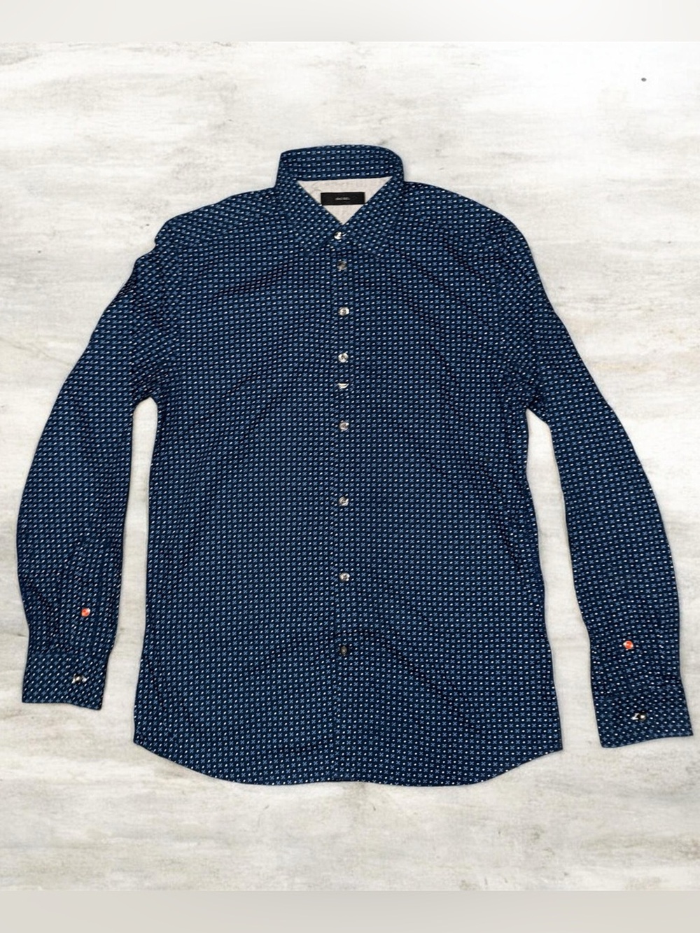 Diesel Men’s Button Front Shirt Medium Blue Geometric Print Long Sleeve Slim Fit